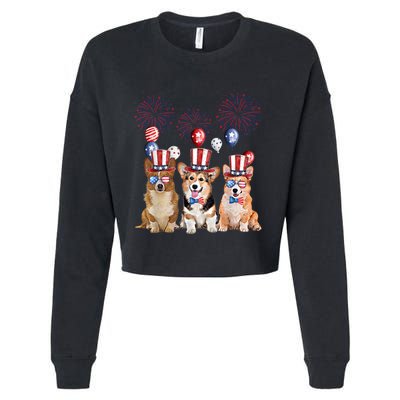 Corgi 4th Of July Dog Lover Men Women American Flag Cropped Pullover Crew