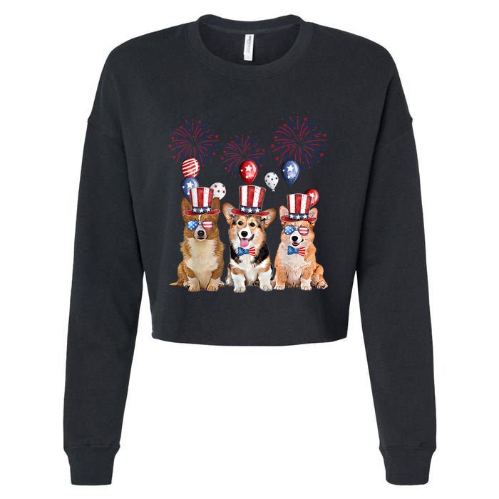 Corgi 4th Of July Dog Lover Men Women American Flag Cropped Pullover Crew