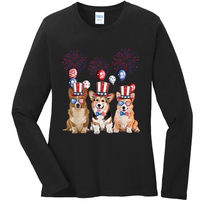 Corgi 4th Of July Dog Lover Men Women American Flag Ladies Long Sleeve Shirt