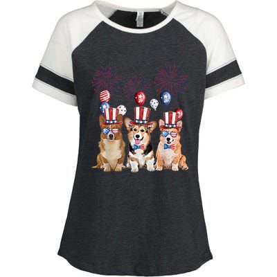 Corgi 4th Of July Dog Lover Men Women American Flag Enza Ladies Jersey Colorblock Tee