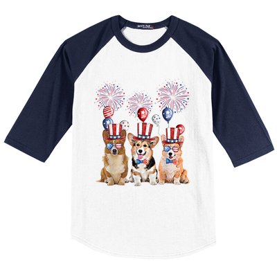 Corgi 4th Of July Dog Lover Men Women American Flag Baseball Sleeve Shirt