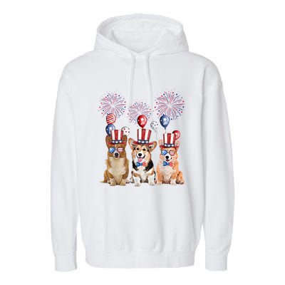 Corgi 4th Of July Dog Lover Men Women American Flag Garment-Dyed Fleece Hoodie