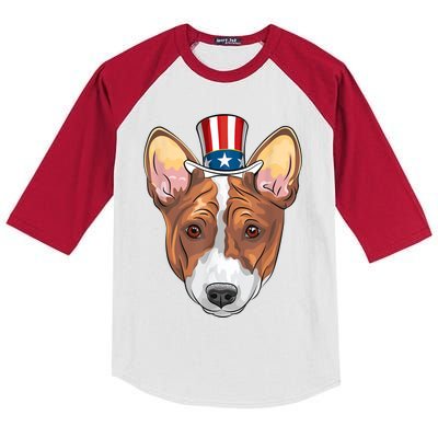 Corgi 4th Of July Dog Lover Men Women American Flag Kids Colorblock Raglan Jersey