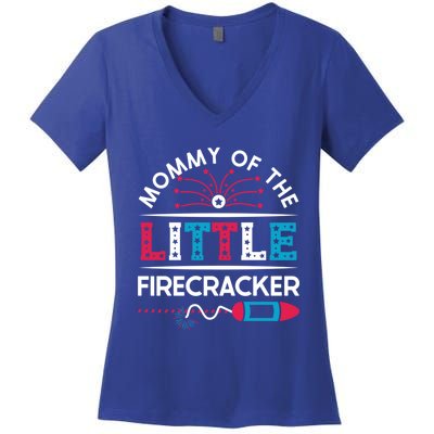 Cool 4th Of July Gift Mommy Of The Little Firecracker Meaningful Gift Women's V-Neck T-Shirt