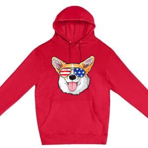 Corgi 4th Of July American Sunglasses Dog Puppy USA Dog Premium Pullover Hoodie