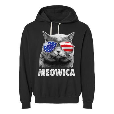 Cat 4th Of July Meowica American Flag Sunglasses Garment-Dyed Fleece Hoodie