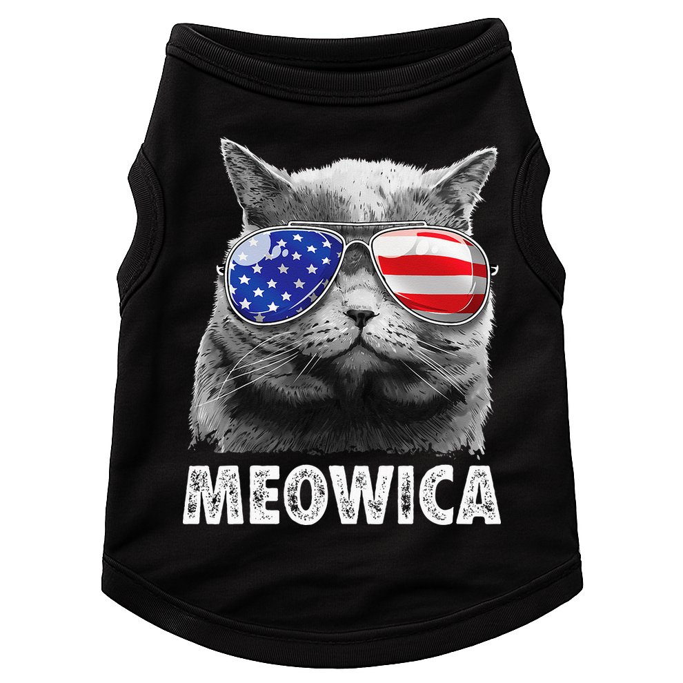 Cat 4th Of July Meowica American Flag Sunglasses Doggie Tank