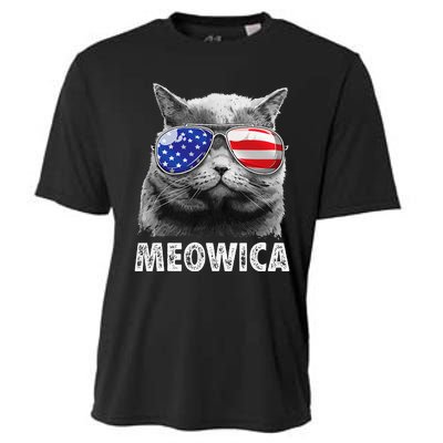 Cat 4th Of July Meowica American Flag Sunglasses Cooling Performance Crew T-Shirt