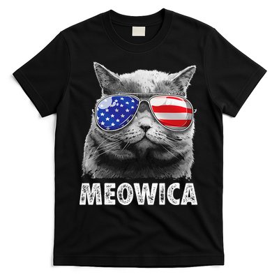 Cat 4th Of July Meowica American Flag Sunglasses T-Shirt