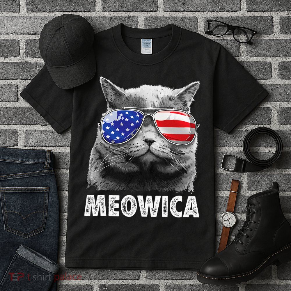 Cat 4th Of July Meowica American Flag Sunglasses Tall T-Shirt