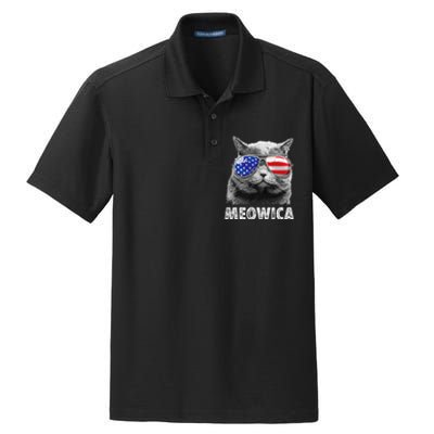 Cat 4th Of July Meowica American Flag Sunglasses Dry Zone Grid Polo