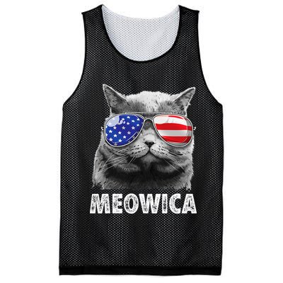 Cat 4th Of July Meowica American Flag Sunglasses Mesh Reversible Basketball Jersey Tank