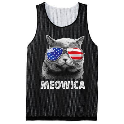 Cat 4th Of July Meowica American Flag Sunglasses Mesh Reversible Basketball Jersey Tank