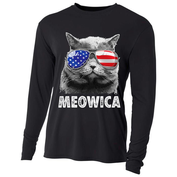Cat 4th Of July Meowica American Flag Sunglasses Cooling Performance Long Sleeve Crew