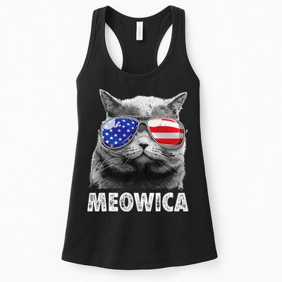 Cat 4th Of July Meowica American Flag Sunglasses Womens Tank Top