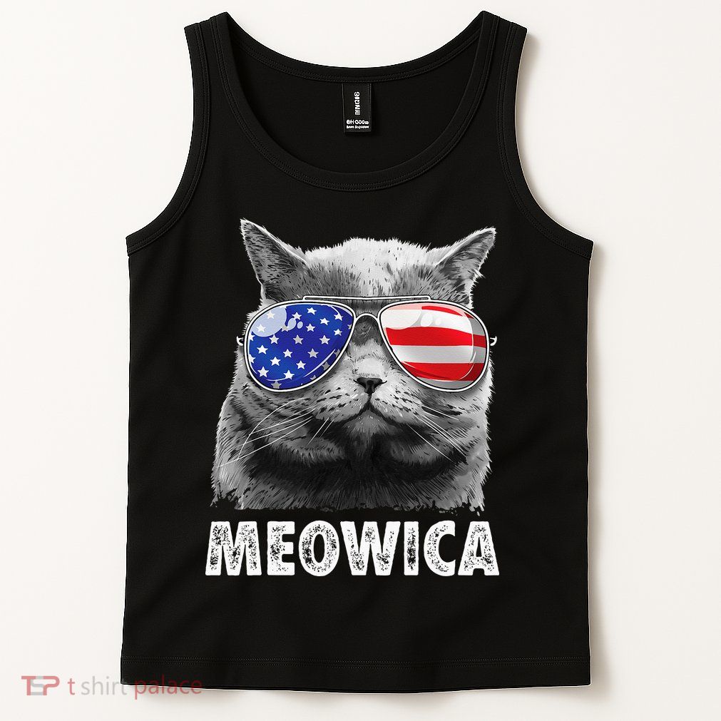 Cat 4th Of July Meowica American Flag Sunglasses Tank Top
