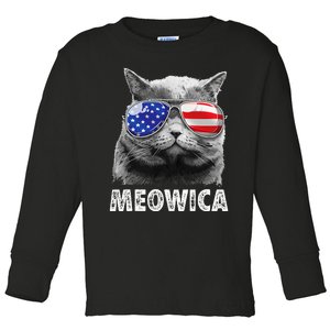 Cat 4th Of July Meowica American Flag Sunglasses Toddler Long Sleeve Shirt