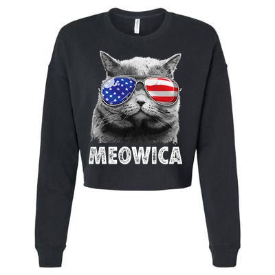 Cat 4th Of July Meowica American Flag Sunglasses Cropped Pullover Crew