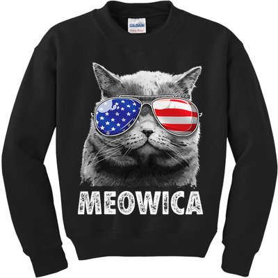 Cat 4th Of July Meowica American Flag Sunglasses Kids Sweatshirt