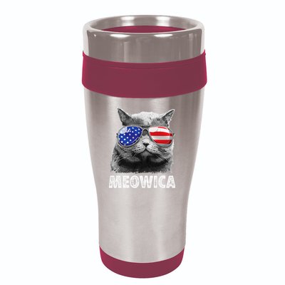 Cat 4th Of July Meowica American Flag Sunglasses 16oz Travel Tumbler