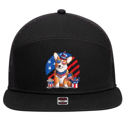 Corgi 4th Of July American Sunglasses Dog Puppy USA Corgi 7 Panel Mesh Trucker Snapback Hat