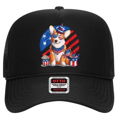 Corgi 4th Of July American Sunglasses Dog Puppy USA Corgi High Crown Mesh Back Trucker Hat