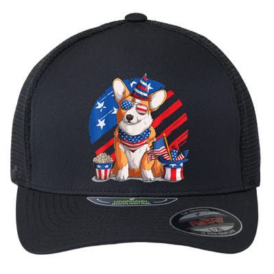 Corgi 4th Of July American Sunglasses Dog Puppy USA Corgi Flexfit Unipanel Trucker Cap