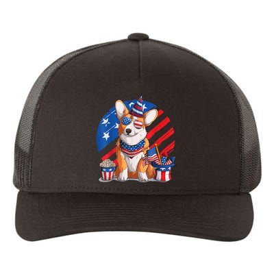 Corgi 4th Of July American Sunglasses Dog Puppy USA Corgi Yupoong Adult 5-Panel Trucker Hat