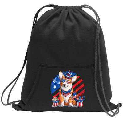 Corgi 4th Of July American Sunglasses Dog Puppy USA Corgi Sweatshirt Cinch Pack Bag