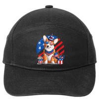 Corgi 4th Of July American Sunglasses Dog Puppy USA Corgi 7-Panel Snapback Hat