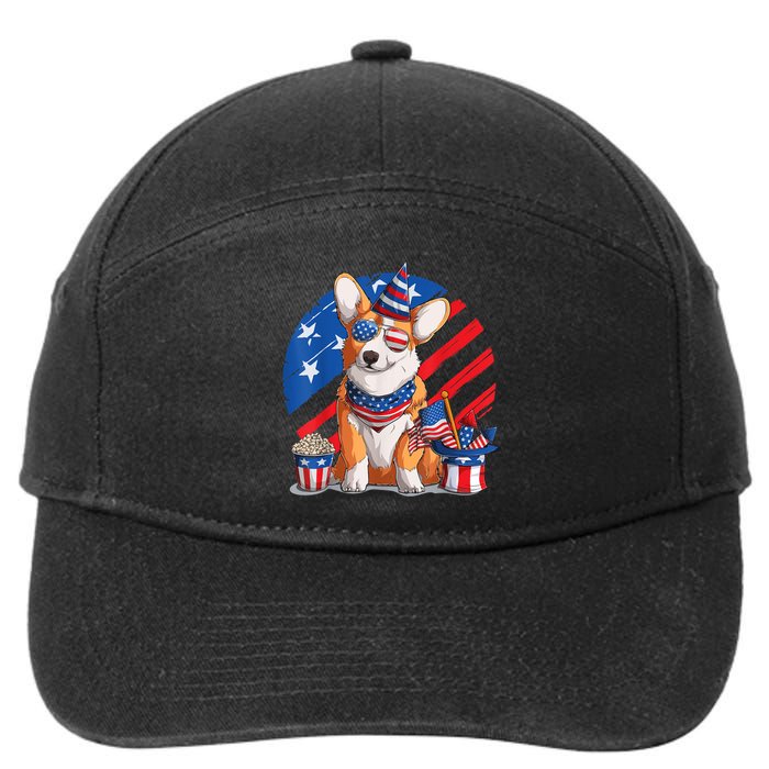 Corgi 4th Of July American Sunglasses Dog Puppy USA Corgi 7-Panel Snapback Hat