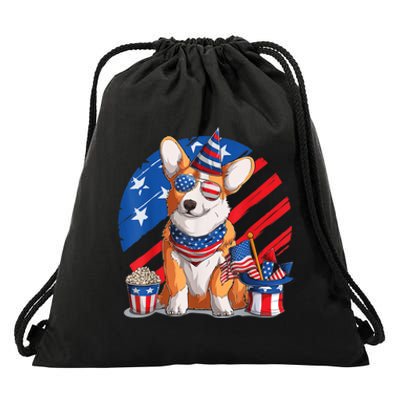 Corgi 4th Of July American Sunglasses Dog Puppy USA Corgi Drawstring Bag