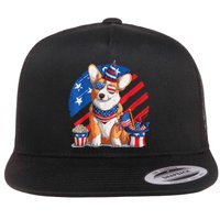 Corgi 4th Of July American Sunglasses Dog Puppy USA Corgi Flat Bill Trucker Hat