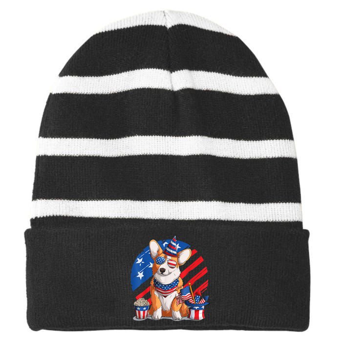 Corgi 4th Of July American Sunglasses Dog Puppy USA Corgi Striped Beanie with Solid Band