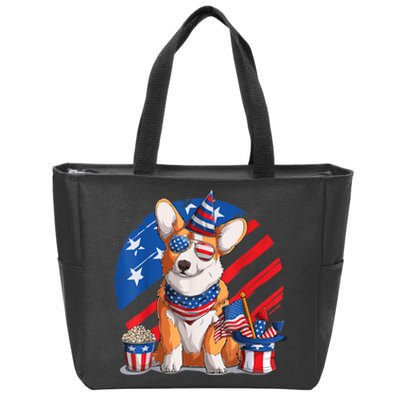 Corgi 4th Of July American Sunglasses Dog Puppy USA Corgi Zip Tote Bag