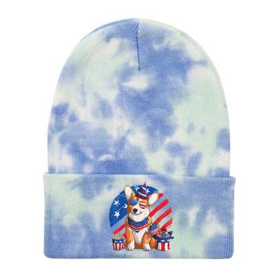 Corgi 4th Of July American Sunglasses Dog Puppy USA Corgi Tie Dye 12in Knit Beanie