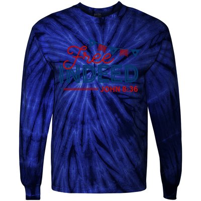 Christian 4th Of July Patriotic Free Indeed Tie-Dye Long Sleeve Shirt