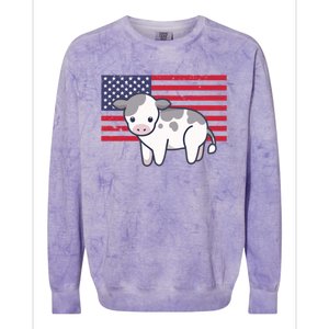 Cow 4th Of July Patriotic Usa American Flag Kawaii Lover Gift Colorblast Crewneck Sweatshirt