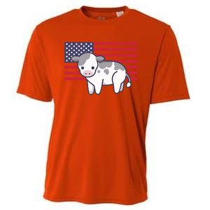 Cow 4th Of July Patriotic Usa American Flag Kawaii Lover Gift Cooling Performance Crew T-Shirt