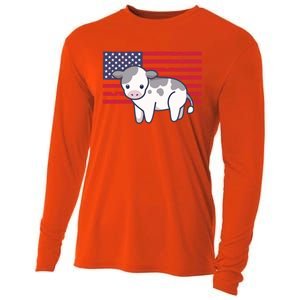 Cow 4th Of July Patriotic Usa American Flag Kawaii Lover Gift Cooling Performance Long Sleeve Crew