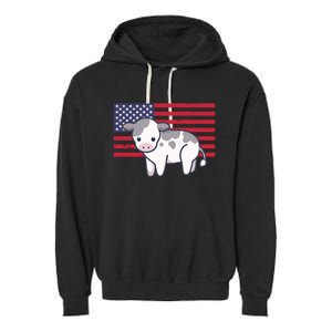 Cow 4th Of July Patriotic Usa American Flag Kawaii Lover Gift Garment-Dyed Fleece Hoodie