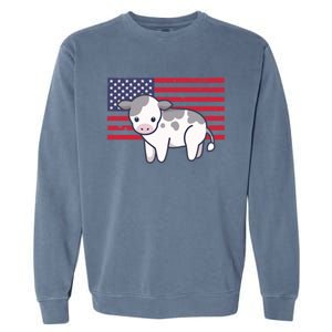 Cow 4th Of July Patriotic Usa American Flag Kawaii Lover Gift Garment-Dyed Sweatshirt