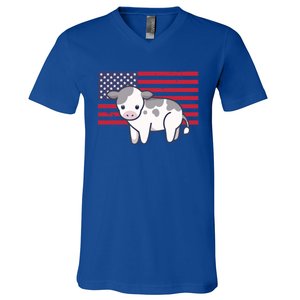 Cow 4th Of July Patriotic Usa American Flag Kawaii Lover Gift V-Neck T-Shirt