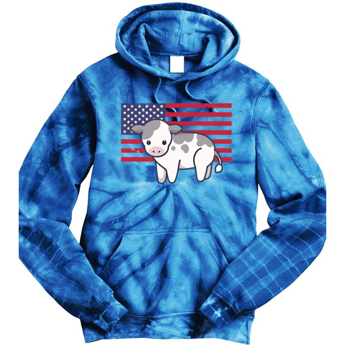 Cow 4th Of July Patriotic Usa American Flag Kawaii Lover Gift Tie Dye Hoodie