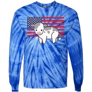 Cow 4th Of July Patriotic Usa American Flag Kawaii Lover Gift Tie-Dye Long Sleeve Shirt