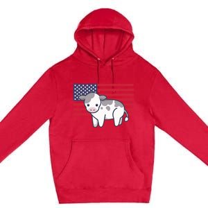 Cow 4th Of July Patriotic Usa American Flag Kawaii Lover Gift Premium Pullover Hoodie