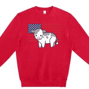 Cow 4th Of July Patriotic Usa American Flag Kawaii Lover Gift Premium Crewneck Sweatshirt