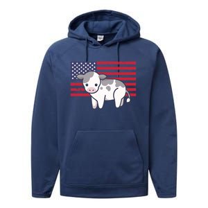 Cow 4th Of July Patriotic Usa American Flag Kawaii Lover Gift Performance Fleece Hoodie