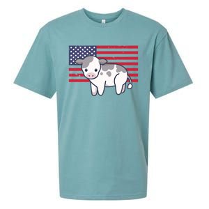 Cow 4th Of July Patriotic Usa American Flag Kawaii Lover Gift Sueded Cloud Jersey T-Shirt