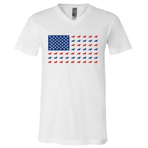 Corgi 4th Of July USA American Flag Dog Owner Men Women V-Neck T-Shirt